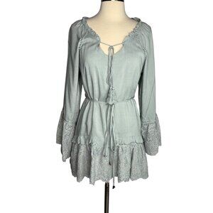 Allison NY NWT Sea Green Lace Floral‎ Long Sleeve Dress Size S Cowgirl Romantic